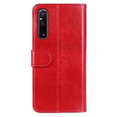 Sony Xperia 1 V atverčiamas raudonas odinis dėklas - piniginė | Priedai.lt