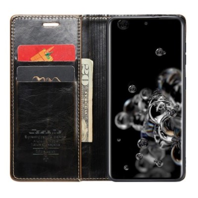 Samsung Galaxy S20 Ultra (G988, G988) „CaseMe“ Leather solidus atverčiamas rudas odinis dėklas - knygutė | Priedai.lt
