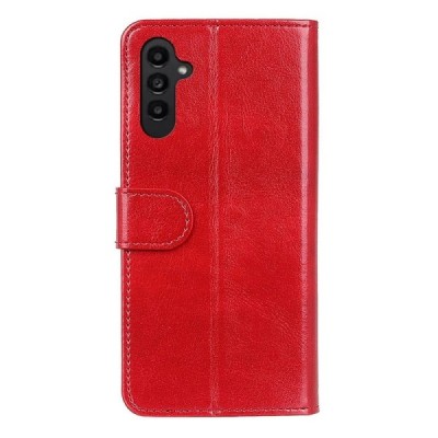 Samsung Galaxy A14 5G (SM-A146B) atverčiamas raudonas odinis dėklas, knygutė - piniginė | Priedai.lt