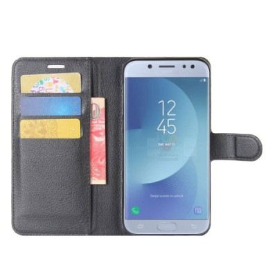 Samsung Galaxy J3 2017 (J330) „Litchi“ atverčiamas juodas odinis dėklas - piniginė | Priedai.lt