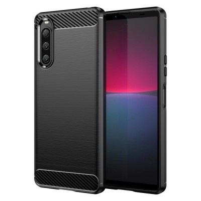 Sony Xperia 10 V „Carbon“ kieto silikono TPU juodas dėklas - nugarėlė | Priedai.lt