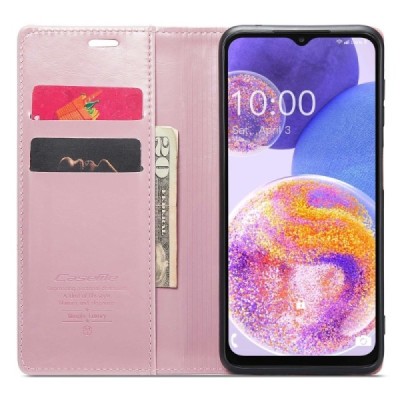 Samsung Galaxy A23 5G (SM-A236B, SM-M236B, SM-E236B) „CaseMe“ Leather solidus atverčiamas rožinis odinis dėklas - knygutė | Prie