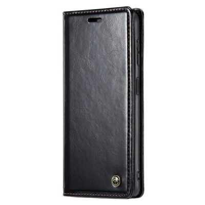 Samsung Galaxy A34 5G (SM-A346E) „CaseMe“ Leather solidus atverčiamas juodas odinis dėklas - knygutė | Priedai.lt