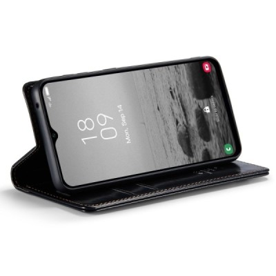 Samsung Galaxy A34 5G (SM-A346E) „CaseMe“ Leather solidus atverčiamas juodas odinis dėklas - knygutė | Priedai.lt