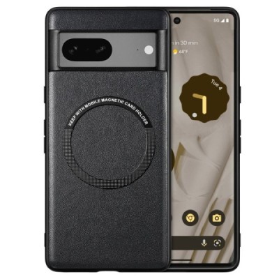 „Leather“ Magnetic Google Pixel 7A juodas odinis dėklas | Priedai.lt