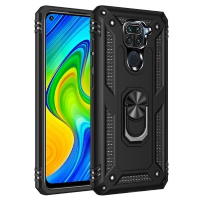 Sustiprintos apsaugos „Kickstand“ Xiaomi Redmi Note 9 juodas kieto silikono (TPU) ir plastiko dėklas | Priedai.lt