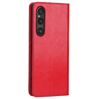 „Deluxe“ Sony Xperia 1 V raudonas odinis atverčiamas dėklas | Priedai.lt