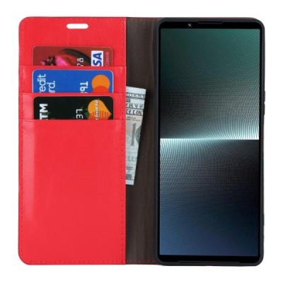 „Deluxe“ Sony Xperia 1 V raudonas odinis atverčiamas dėklas | Priedai.lt