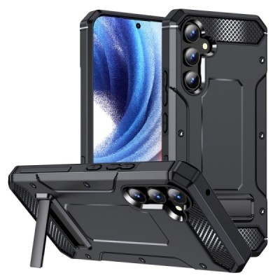 Sustiprintos apsaugos „Kickstand“ Samsung Galaxy A14 5G (SM-A146B, SM-A145F) juodas kieto silikono (TPU) ir plastiko dėklas | Pr