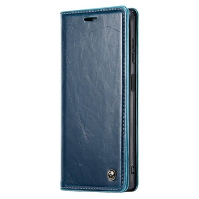 Samsung Galaxy A14 5G (SM-A146B) „CaseMe“ Leather solidus atverčiamas mėlynas odinis dėklas - knygutė | Priedai.lt