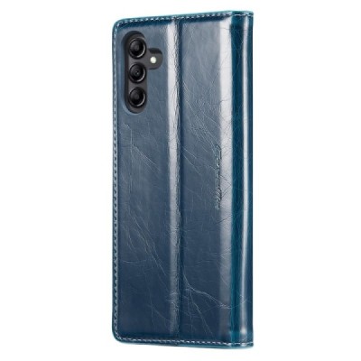 Samsung Galaxy A14 5G (SM-A146B) „CaseMe“ Leather solidus atverčiamas mėlynas odinis dėklas - knygutė | Priedai.lt