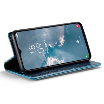 Samsung Galaxy A14 5G (SM-A146B) „CaseMe“ Leather solidus atverčiamas mėlynas odinis dėklas - knygutė | Priedai.lt