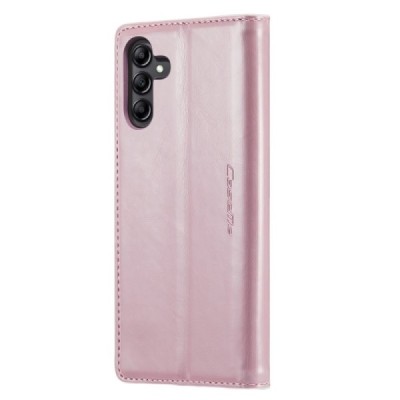 Samsung Galaxy A14 5G (SM-A146B) „CaseMe“ Leather solidus atverčiamas rožinis odinis dėklas - knygutė | Priedai.lt