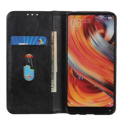 Xiaomi Redmi 9 juodas odinis atverčiamas dėklas - knygutė su magnetu | Priedai.lt