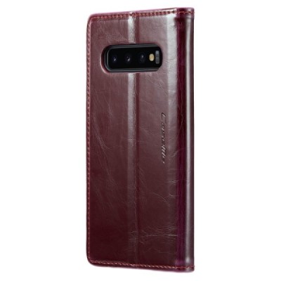Samsung Galaxy S10+ (G975) „CaseMe“ Leather solidus atverčiamas bordo odinis dėklas - knygutė | Priedai.lt