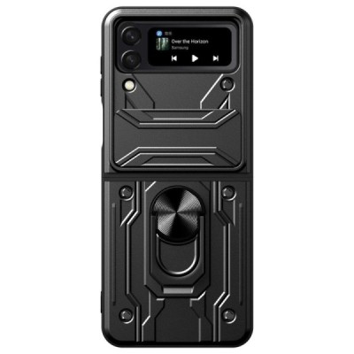 Sustiprintos apsaugos „Kickstand“ Samsung Galaxy Z Flip4 (F721) juodas kieto silikono (TPU) ir plastiko dėklas | Priedai.lt