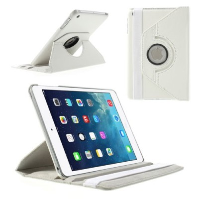 Apple iPad Mini 1 / 2 / 3 atverčiamas, sukiojamas 360 laipsnių, baltas odinis dėklas - stovas / Priedai.lt