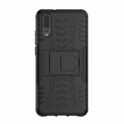 Sustiprintos apsaugos „Kickstand“ Huawei P20 juodas kieto silikono (TPU) ir plastiko dėklas | Priedai.lt