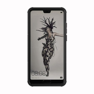 Sustiprintos apsaugos „Kickstand“ Huawei P20 juodas kieto silikono (TPU) ir plastiko dėklas | Priedai.lt