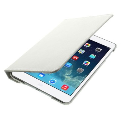 Apple iPad Mini 1 / 2 / 3 atverčiamas, sukiojamas 360 laipsnių, baltas odinis dėklas - stovas / Priedai.lt