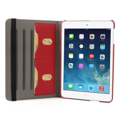 Apple iPad Mini 1 / 2 / 3 atverčiamas, sukiojamas 360 laipsnių, raudonas medžiaginis dėklas - stovas / Priedai.lt