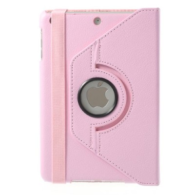 Apple iPad Mini 1 / 2 / 3 atverčiamas, sukiojamas 360 laipsnių, rožinis odinis dėklas - stovas / Priedai.lt