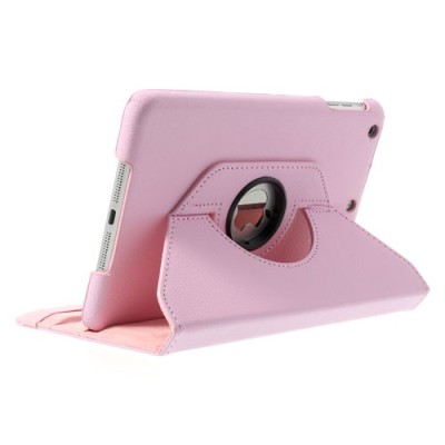 Apple iPad Mini 1 / 2 / 3 atverčiamas, sukiojamas 360 laipsnių, rožinis odinis dėklas - stovas / Priedai.lt