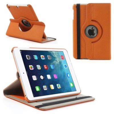 Apple iPad Mini 1 / 2 / 3 atverčiamas, sukiojamas 360 laipsnių, oranžinis medžiaginis dėklas - stovas / Priedai.lt