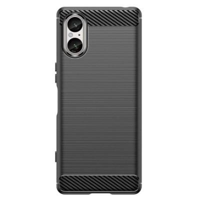 Sony Xperia 5 V „Carbon“ kieto silikono TPU juodas dėklas - nugarėlė | Priedai.lt