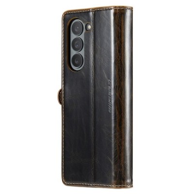 Samsung Galaxy Fold5 5G (SM-F946B) „CaseMe“ Leather solidus atverčiamas rudas odinis dėklas - knygutė | Priedai.lt