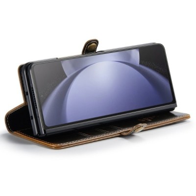 Samsung Galaxy Fold5 5G (SM-F946B) „CaseMe“ Leather solidus atverčiamas rudas odinis dėklas - knygutė | Priedai.lt