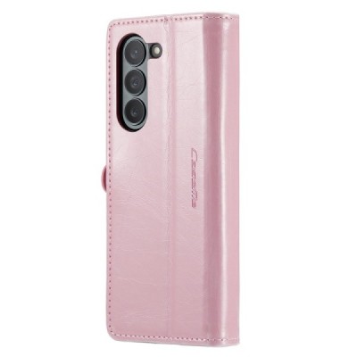 Samsung Galaxy Fold5 5G (SM-F946B) „CaseMe“ Leather solidus atverčiamas rožinis odinis dėklas - knygutė | Priedai.lt