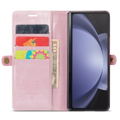 Samsung Galaxy Fold5 5G (SM-F946B) „CaseMe“ Leather solidus atverčiamas rožinis odinis dėklas - knygutė | Priedai.lt