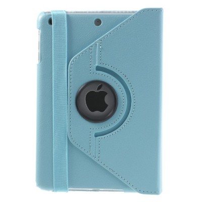 Apple iPad Mini 1 / 2 / 3 atverčiamas, sukiojamas 360 laipsnių, šviesiai mėlynas odinis dėklas - stovas / Priedai.lt