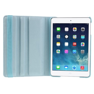 Apple iPad Mini 1 / 2 / 3 atverčiamas, sukiojamas 360 laipsnių, šviesiai mėlynas odinis dėklas - stovas / Priedai.lt