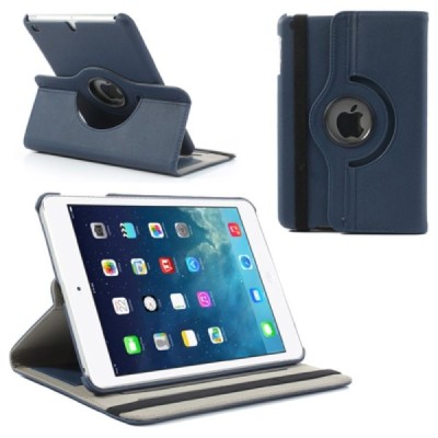 Apple iPad Mini 1 / 2 / 3 atverčiamas, sukiojamas 360 laipsnių, tamsiai mėlynas medžiaginis dėklas - stovas / Priedai.lt