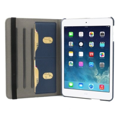 Apple iPad Mini 1 / 2 / 3 atverčiamas, sukiojamas 360 laipsnių, tamsiai mėlynas medžiaginis dėklas - stovas / Priedai.lt