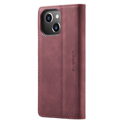 Apple iPhone 15 CaseMe Retro solidus atverčiamas bordo odinis dėklas - knygutė | Priedai.lt
