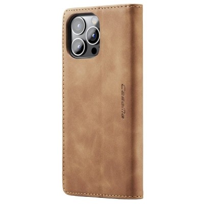 Apple iPhone 15 Pro CaseMe Retro solidus atverčiamas šviesiai rudas odinis dėklas - knygutė | Priedai.lt