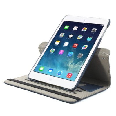 Apple iPad Mini 1 / 2 / 3 atverčiamas, sukiojamas 360 laipsnių, tamsiai mėlynas medžiaginis dėklas - stovas / Priedai.lt