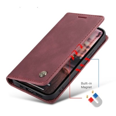 Apple iPhone 15 Pro CaseMe Retro solidus atverčiamas bordo odinis dėklas - knygutė | Priedai.lt
