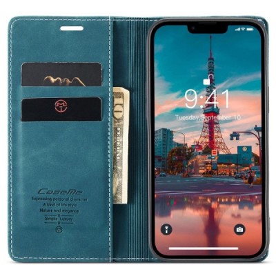 Apple iPhone 15 Pro Max CaseMe Retro solidus atverčiamas žalias odinis dėklas - knygutė | Priedai.lt