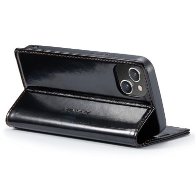 Apple iPhone 15 „CaseMe“ Leather solidus atverčiamas juodas odinis dėklas - knygutė | Priedai.lt