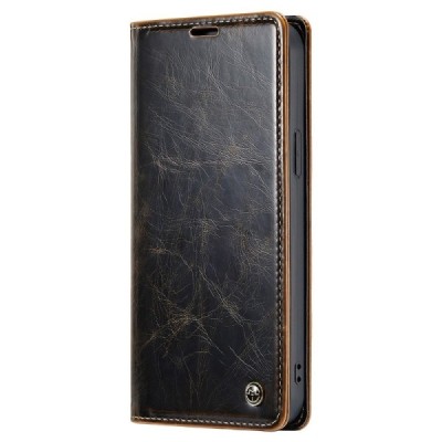 Apple iPhone 15 „CaseMe“ Leather solidus atverčiamas rudas odinis dėklas - knygutė | Priedai.lt