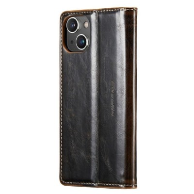 Apple iPhone 15 „CaseMe“ Leather solidus atverčiamas rudas odinis dėklas - knygutė | Priedai.lt