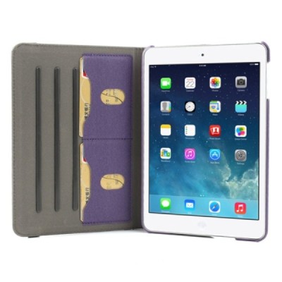 Apple iPad Mini 1 / 2 / 3 atverčiamas, sukiojamas 360 laipsnių, violetinis odinis dėklas - stovas / Priedai.lt