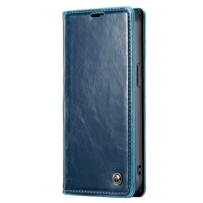 Apple iPhone 15 Pro „CaseMe“ Leather solidus atverčiamas mėlynas odinis dėklas - knygutė | Priedai.lt
