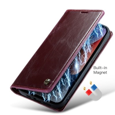 Apple iPhone 15 Pro „CaseMe“ Leather solidus atverčiamas bordo odinis dėklas - knygutė | Priedai.lt