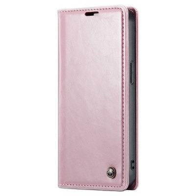 Apple iPhone 15 Pro Max „CaseMe“ Leather solidus atverčiamas rožinis odinis dėklas - knygutė | Priedai.lt