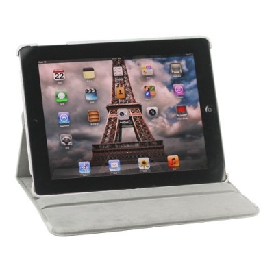 Apple iPad 2, 3, 4 atverčiamas, sukiojamas 360 laipsnių, baltas odinis dėklas - stovas / Priedai.lt